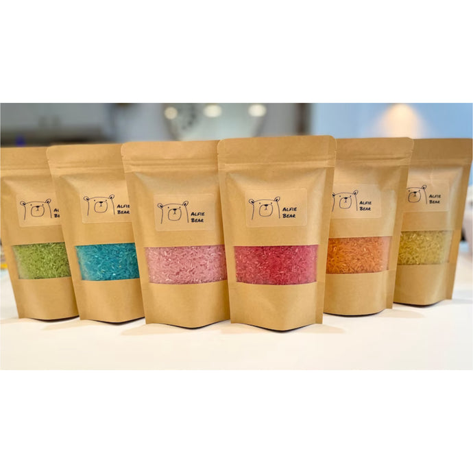 Alfie Bear 6 x Rainbow Sensory Rice Bags