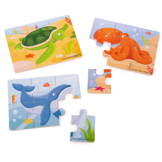 Bigjigs Sealife (6 Piece Puzzles) - 3 Puzzles