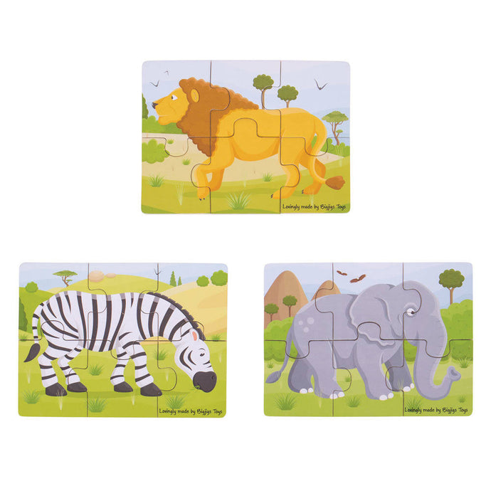 Bigjigs Safari (6 Piece Puzzles) - 3 Puzzles