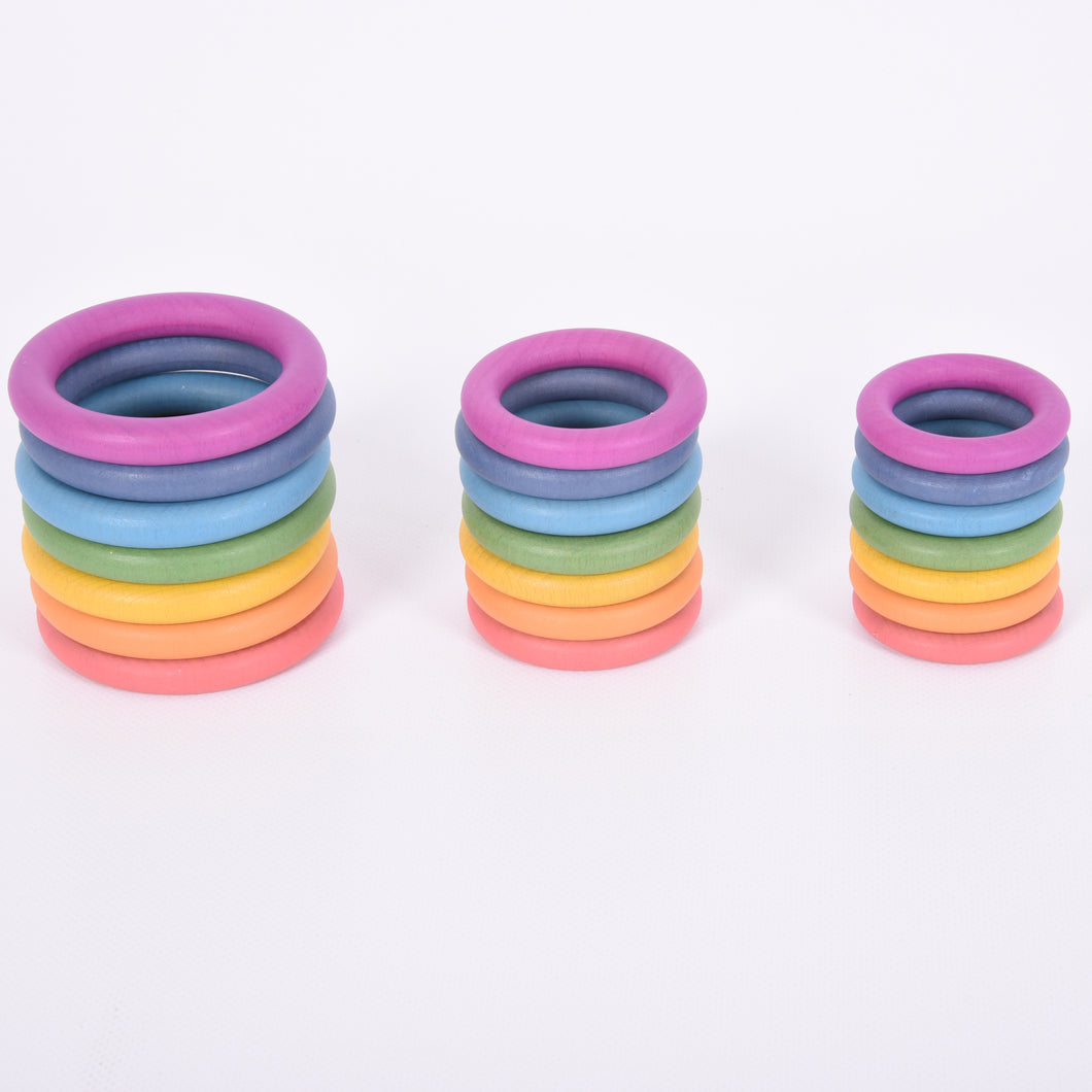 Tickit Loose Parts Rainbow Wooden Rings 48mm Single & Sets