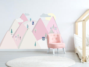 Pastelowelove Pink Mountains Wall Stickers