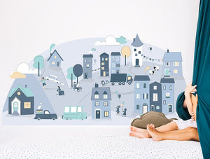 Pastelowelove Blue Small Town Wall Stickers
