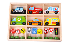 Tooky Toy Wooden Transportation & Street Signs Set
