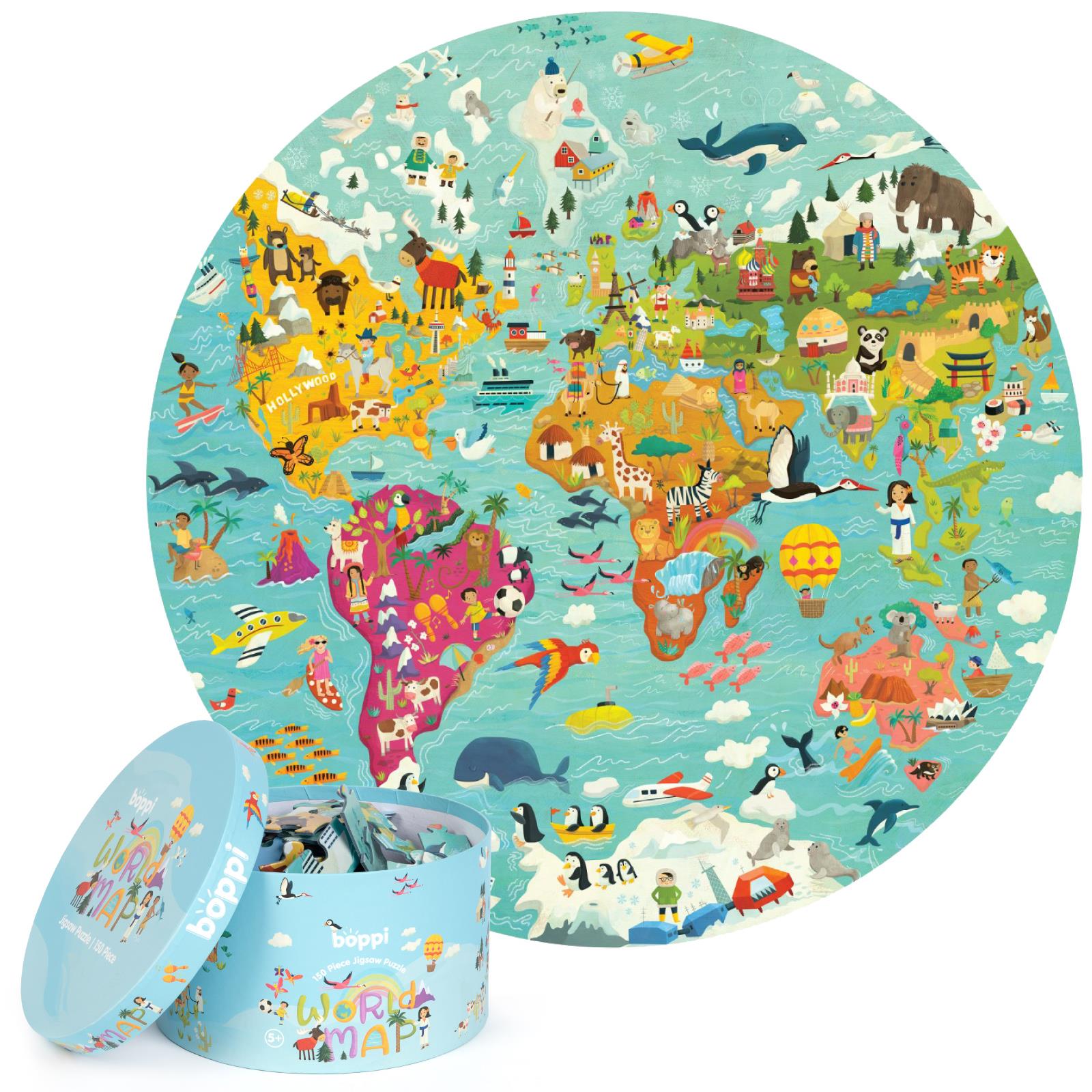 Boppi Round World Map Jigsaw Puzzle 150 Pieces