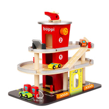 Load image into Gallery viewer, Boppi Wooden Toy Garage with Carwash