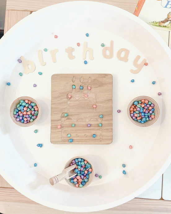 *EXCLUSIVE DESIGN* Birthday Cake Oak Sensory Board plus Bundle Option