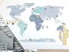 Load image into Gallery viewer, Pastelowelove Blue World Map Wall Stickers