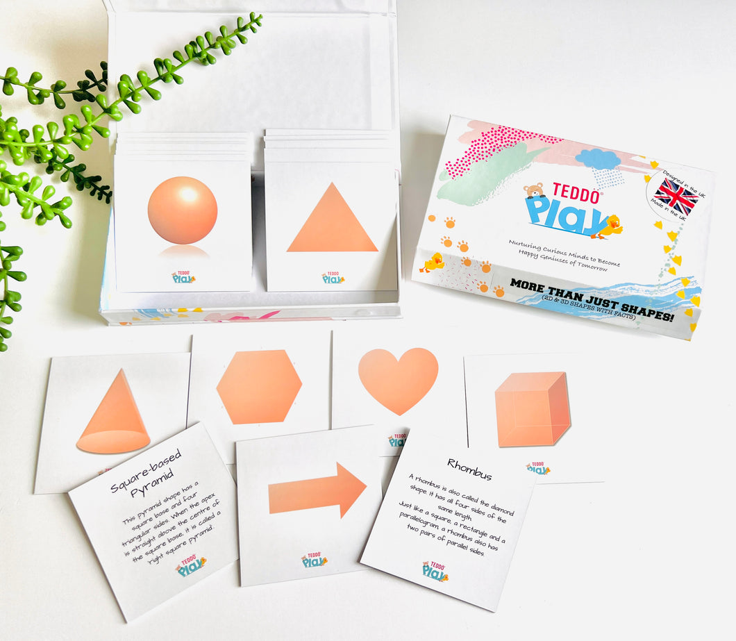 TEDDO PLAY 20 LEARNING CARDS MINI SET - More than just Shapes - 2D & 3D Shapes with Facts