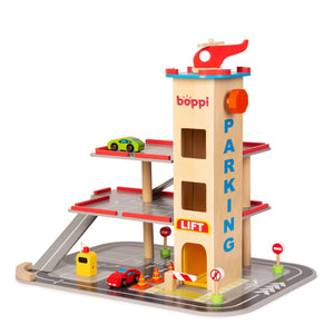 Boppi 12 pc Wooden Toy Garage with Carpark