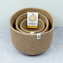 Load image into Gallery viewer, ReSpiin Tall Jute Basket Set x 3 Natural